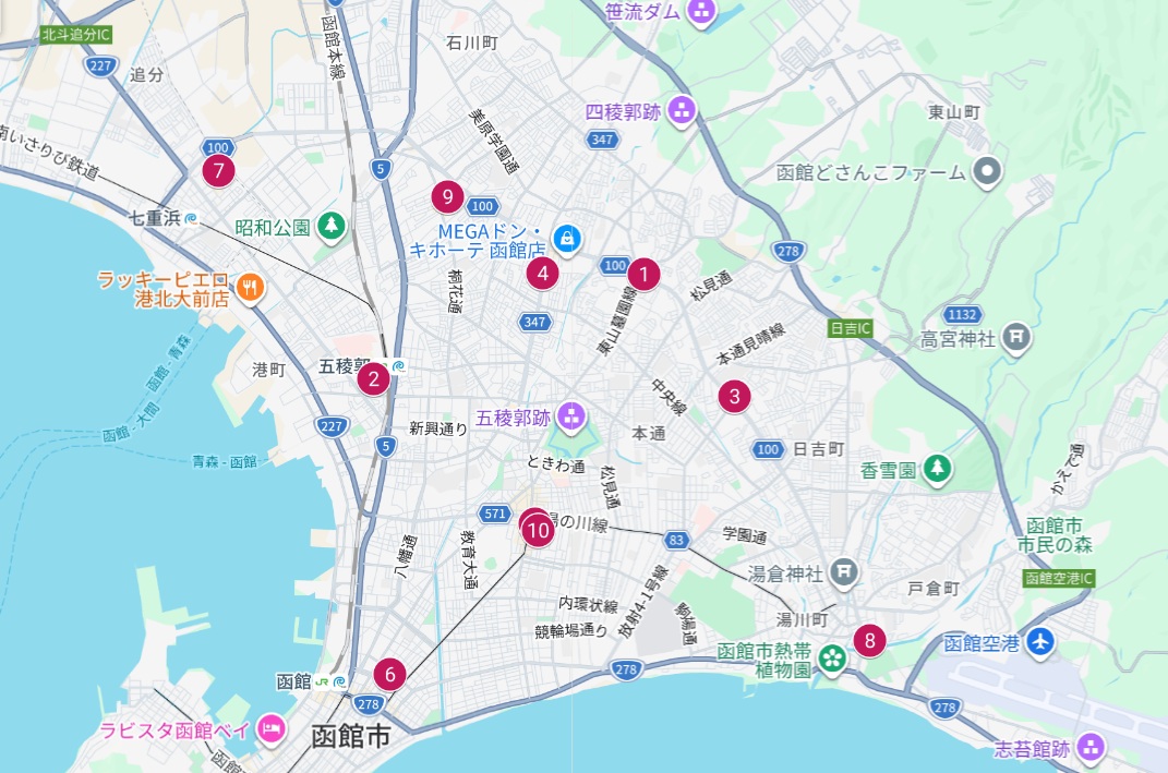 函館市周辺のGoogleマップ