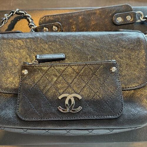 シャネル マトラッセ ココマーク チェーンショルダー マットキャビアスキン（ブラック／シルバー金具）