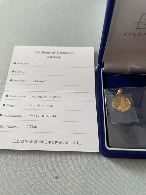 スペランツァ] K24 純金 コイン ペンダント ウルフ & コンドル 1/25
