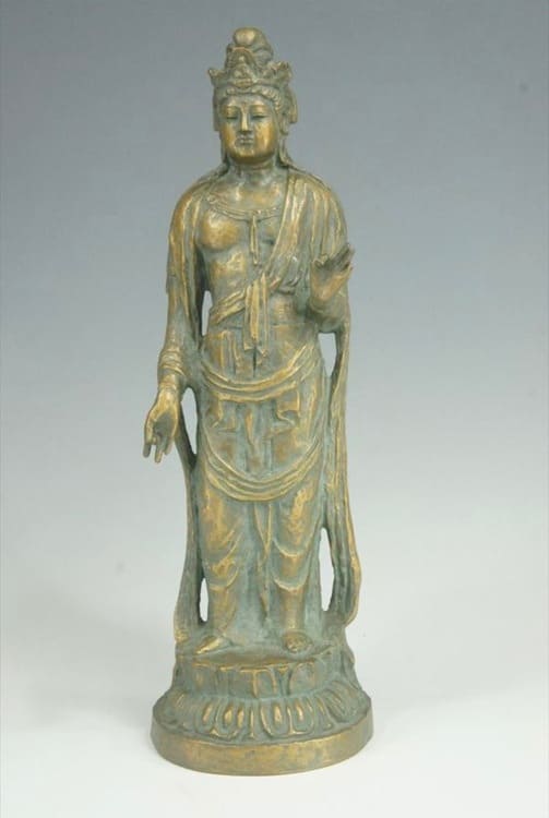 北村西望造 聖観音菩薩像 仏教美術 銅製 銅器　SX236