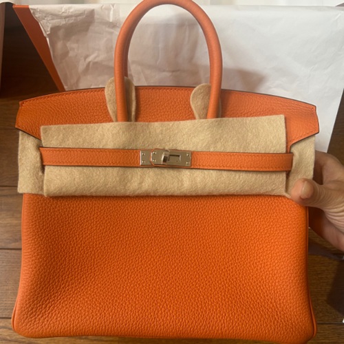 バーキン25 エルメスオレンジ トゴ シルバー金具 B刻印