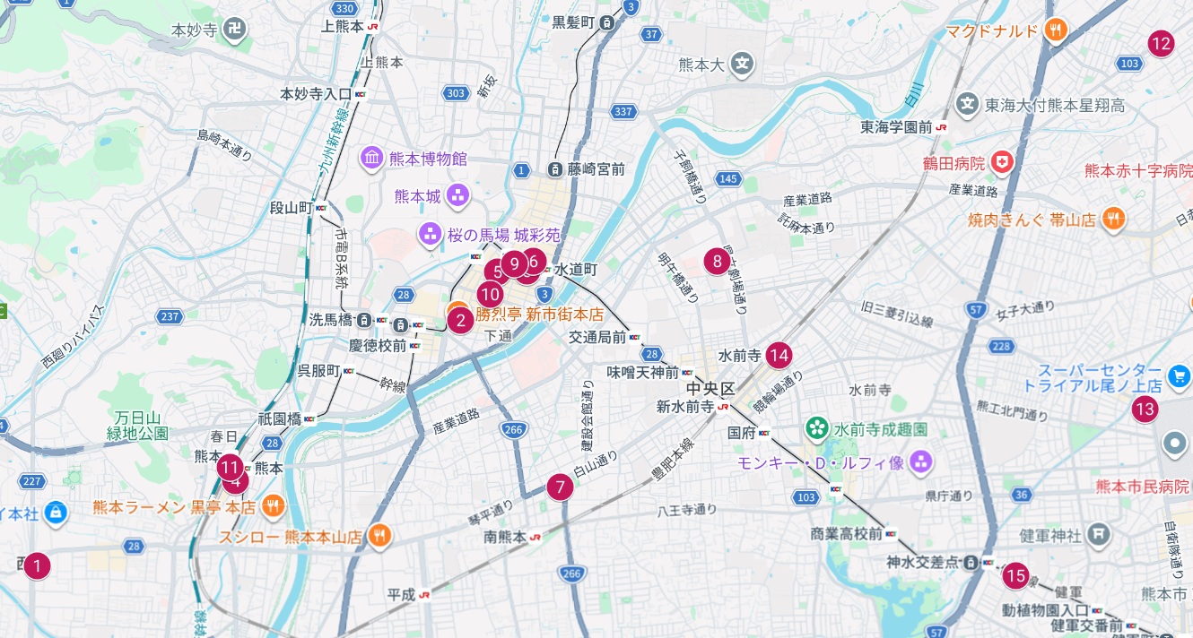 熊本市周辺Googleマップ画像