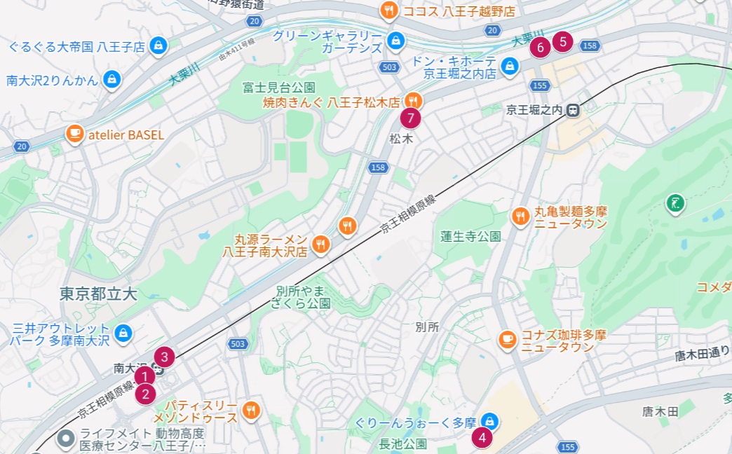 南大沢・京王堀之内周辺Googleマップ画像