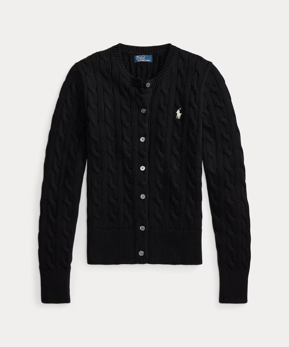 ケーブルニット コットン クルーネック カーディガン