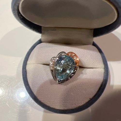 アクアマリン、ダイヤプラチナ指輪