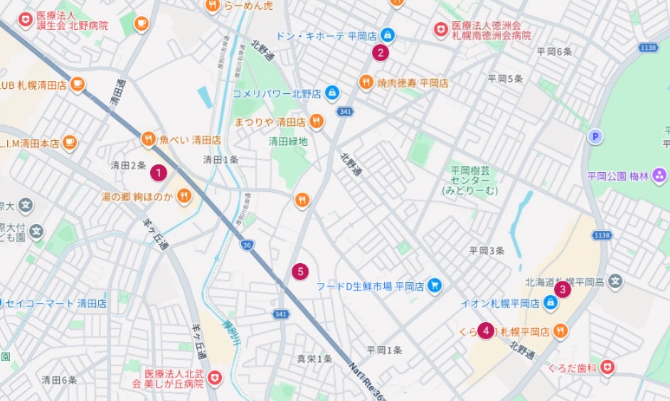 札幌市清田区Googleマップ画像