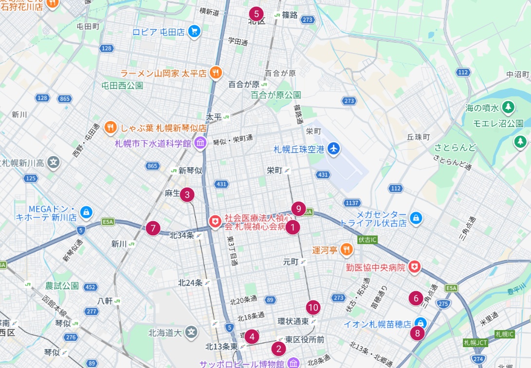 札幌市北区・東区Googleマップ画像
