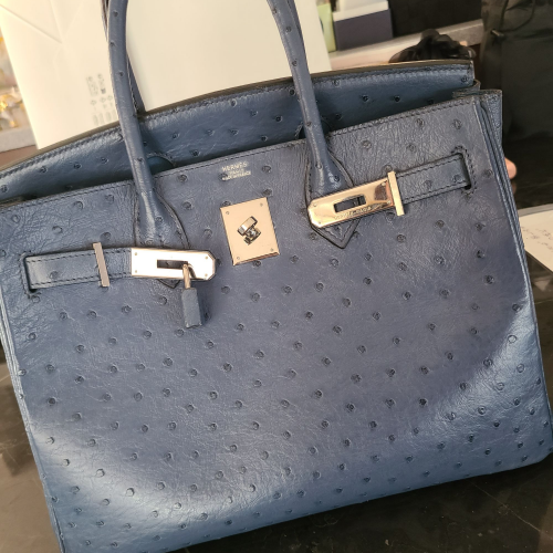 バーキン30 オーストリッチ ブルー