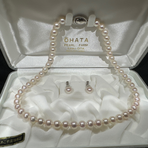 オーロラ花珠 アコヤ真珠ネックレスN、散珠ペアSP