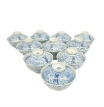 中国陶器 染付蓋付き鉢 10点セット