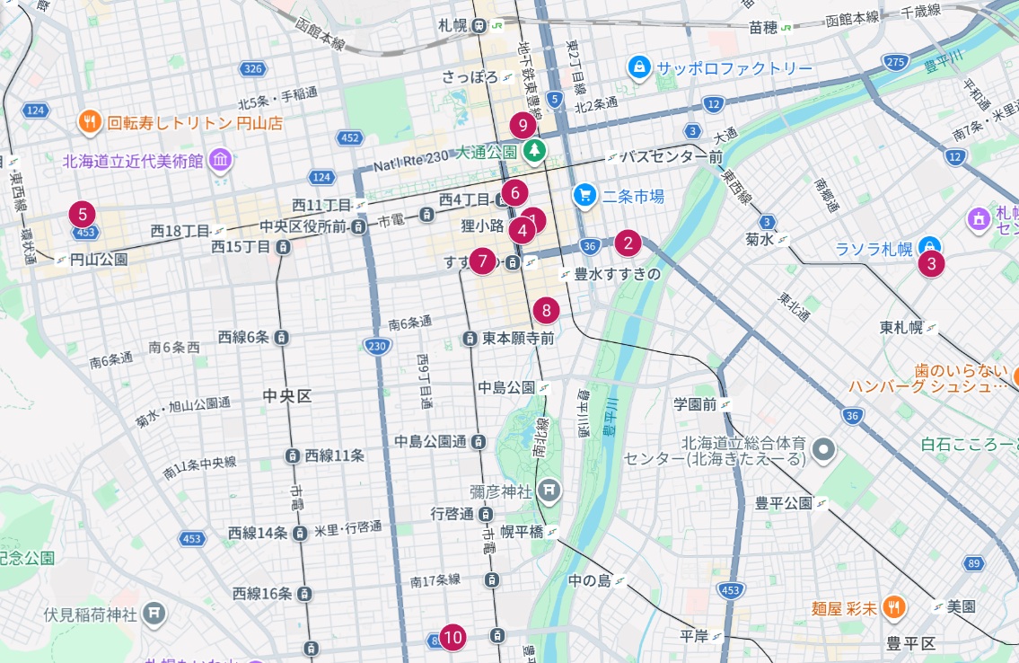 札幌市周辺のGoogleマップ