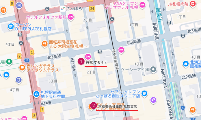 さっぽろ駅(東豊線)周辺のGoogleマップ