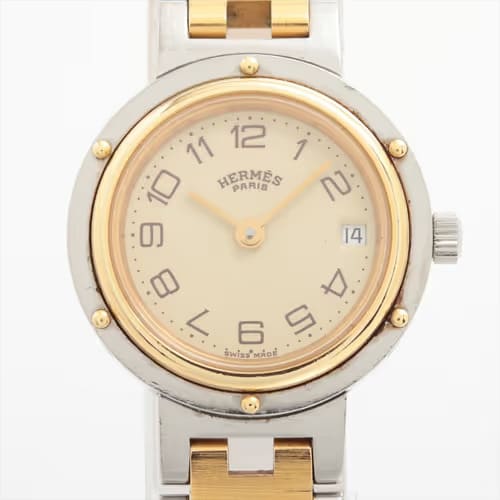 エルメス クリッパー SS×GP QZ アイボリーピラミッド文字盤 Ｂランク