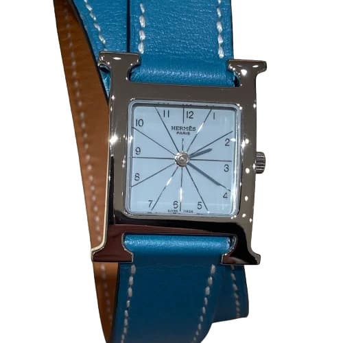 HERMES エルメス Hウォッチ　ドゥブルトゥール 時計 SS HH1.210ブルー