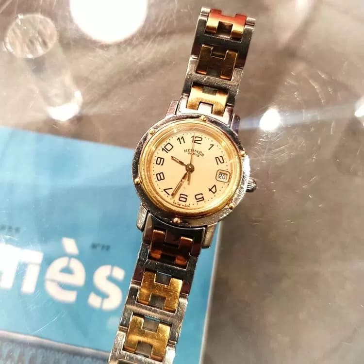 エルメス クリッパー 24mm アイボリー文字盤 SS/ゴールドメッキ □N刻印