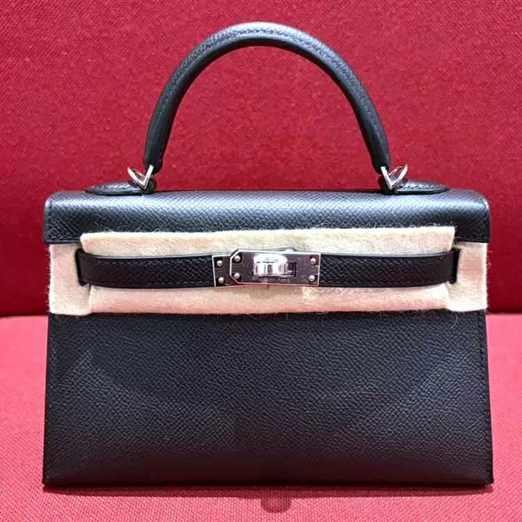 エルメス ミニケリー2 ブラック ヴォー・エプソン シルバー金具 G刻印