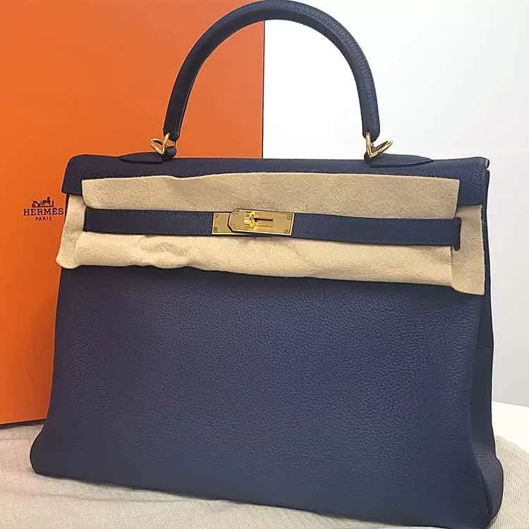 エルメス ケリー35 ブルーネイビー トゴ ゴールド金具 B刻印