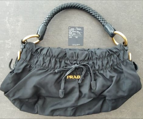 PRADA プラダ ギャザーハンドバッグワンショルダーリボンナイロン レザー N