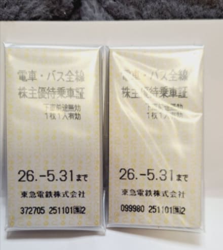 東急電鉄 株主優待乗車証