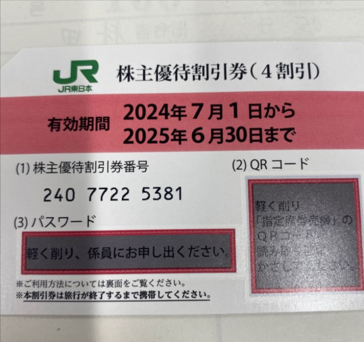 JR東日本2024年度株主優待券7枚