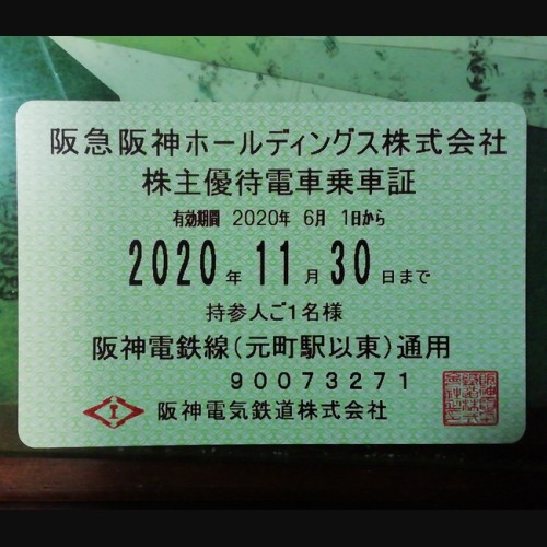 阪急阪神ホールディングス 株主優待乗車証 阪神電鉄線 2020年11月30日まで