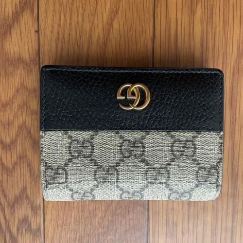 GGマーモント 二つ折り財布 ミニ レザー PVC ブラック