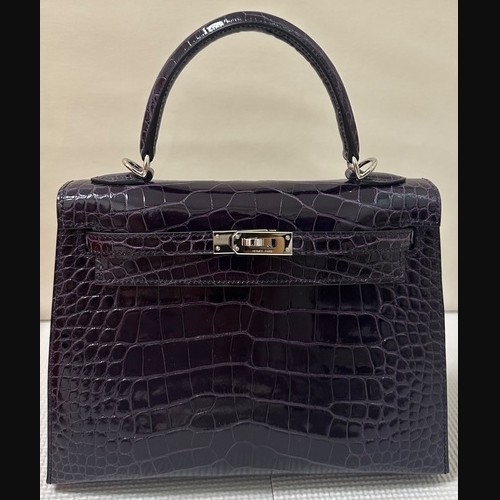 ケリー25 アリゲーター オーベルジーヌ シルバー金具