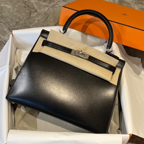 ケリー 25 ボックスカーフ 外縫い シルバー金具