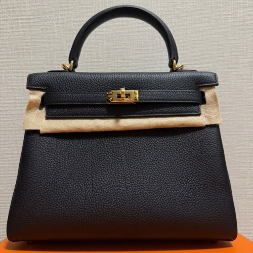 ケリー 25 ノワール トゴ ゴールド金具 K刻印