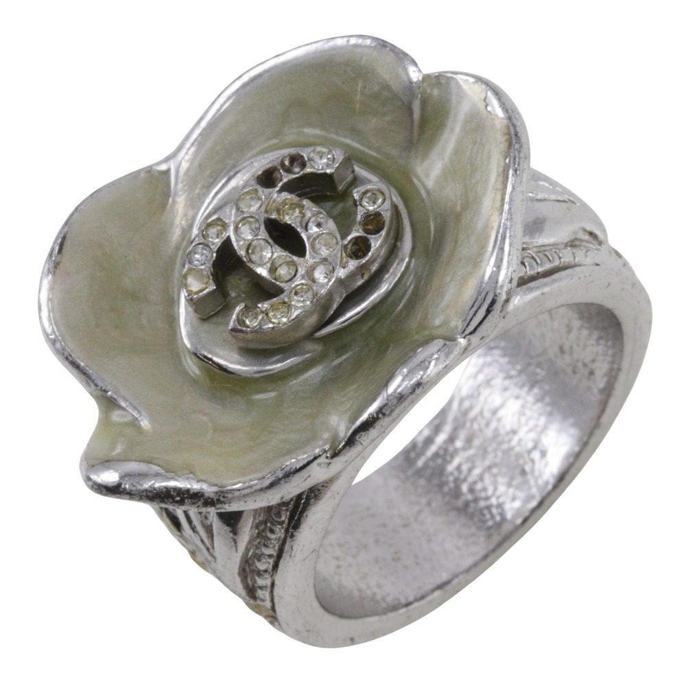 シャネル ココマーク カメリアリング14号 シルバー