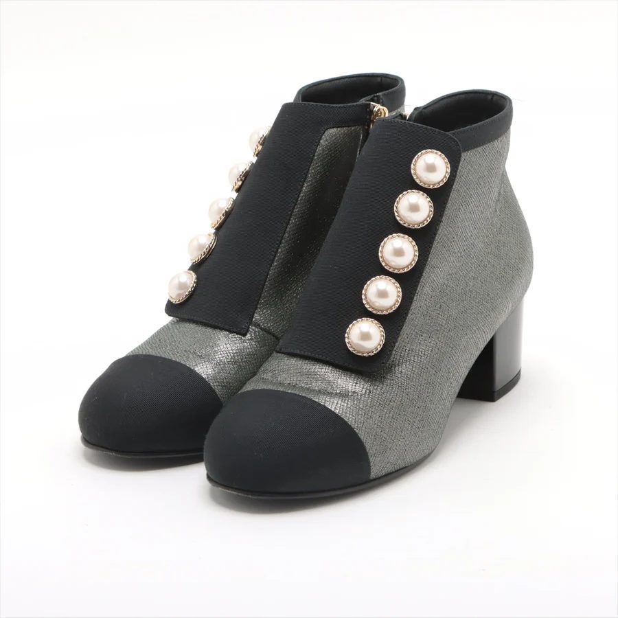 シャネル ココマーク レザー×ファブリック ショートブーツ