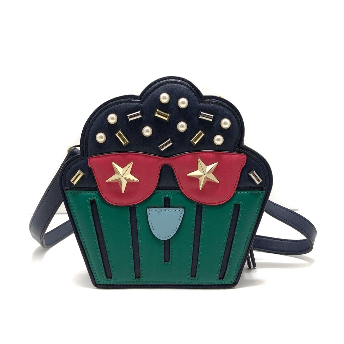 ショルダーバッグ ネイビー×グリーン×マルチ レザー