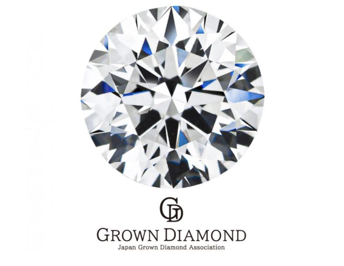 日本グロウンダイヤモンド協会のグロウンダイヤモンドのロゴとダイヤモンドのイメージ画像