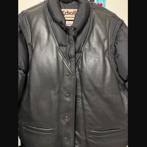 Supreme × Schott ダウンジャケット レザー 黒