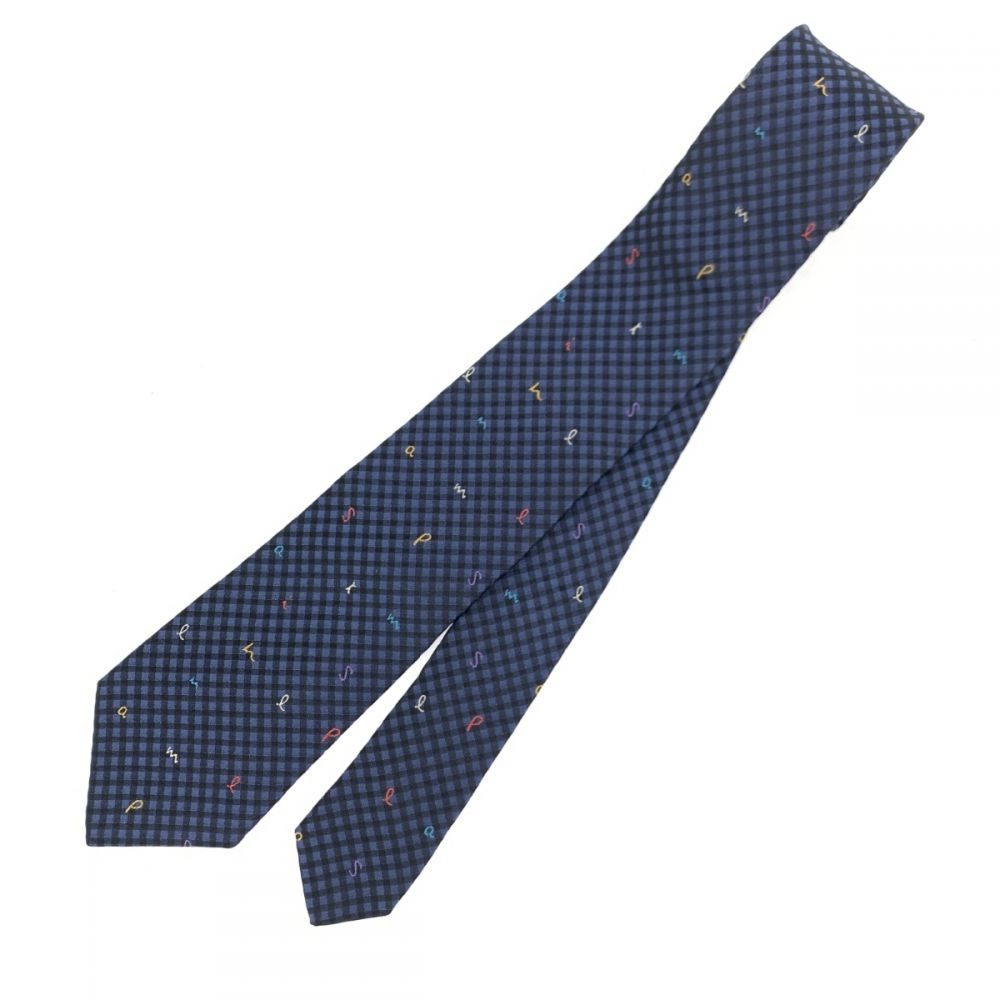 ネクタイ/ロゴ/チェック柄/シルク/ネイビー