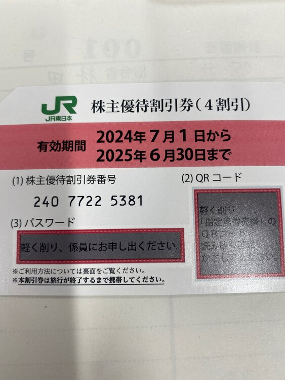 JR東日本2024年度株主優待券×7枚