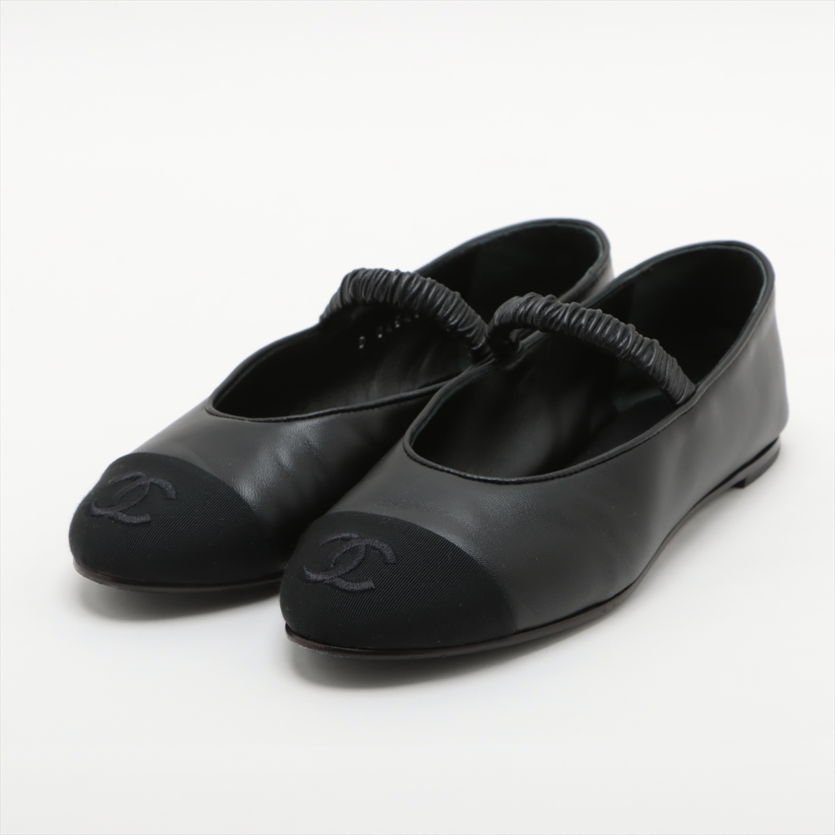 ココマーク レザー×ファブリック バレエシューズ 24C 34Cの画像