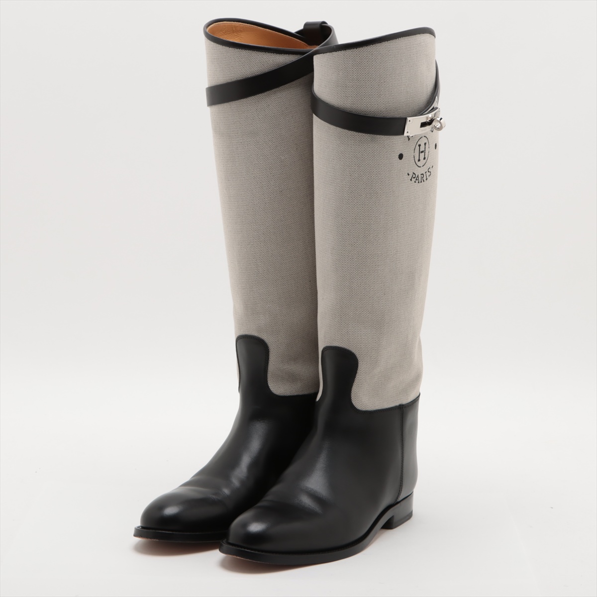 ジャンピング キャンバス×レザー ロングブーツの画像