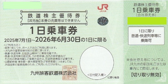 JR九州(1日乗車券) 株主優待券