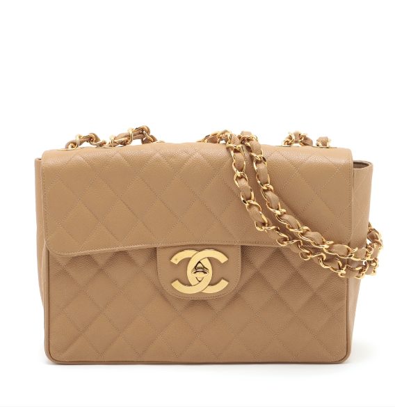 デカマトラッセ キャビアスキン シングルフラップ　ダブルチェーンバッグ