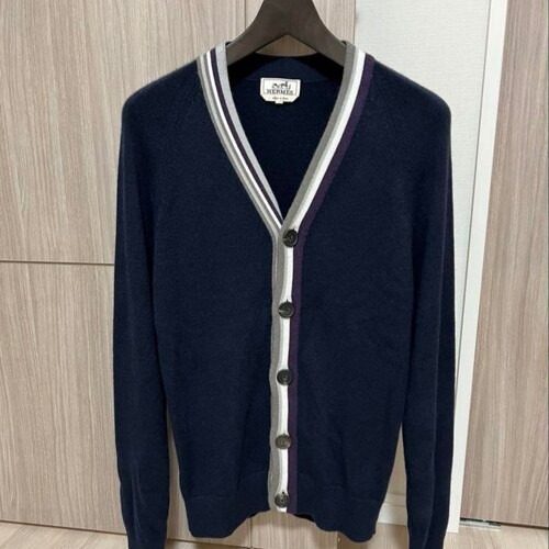 HERMES エルメス カーディガン アシンメトリーストライプ サイズS