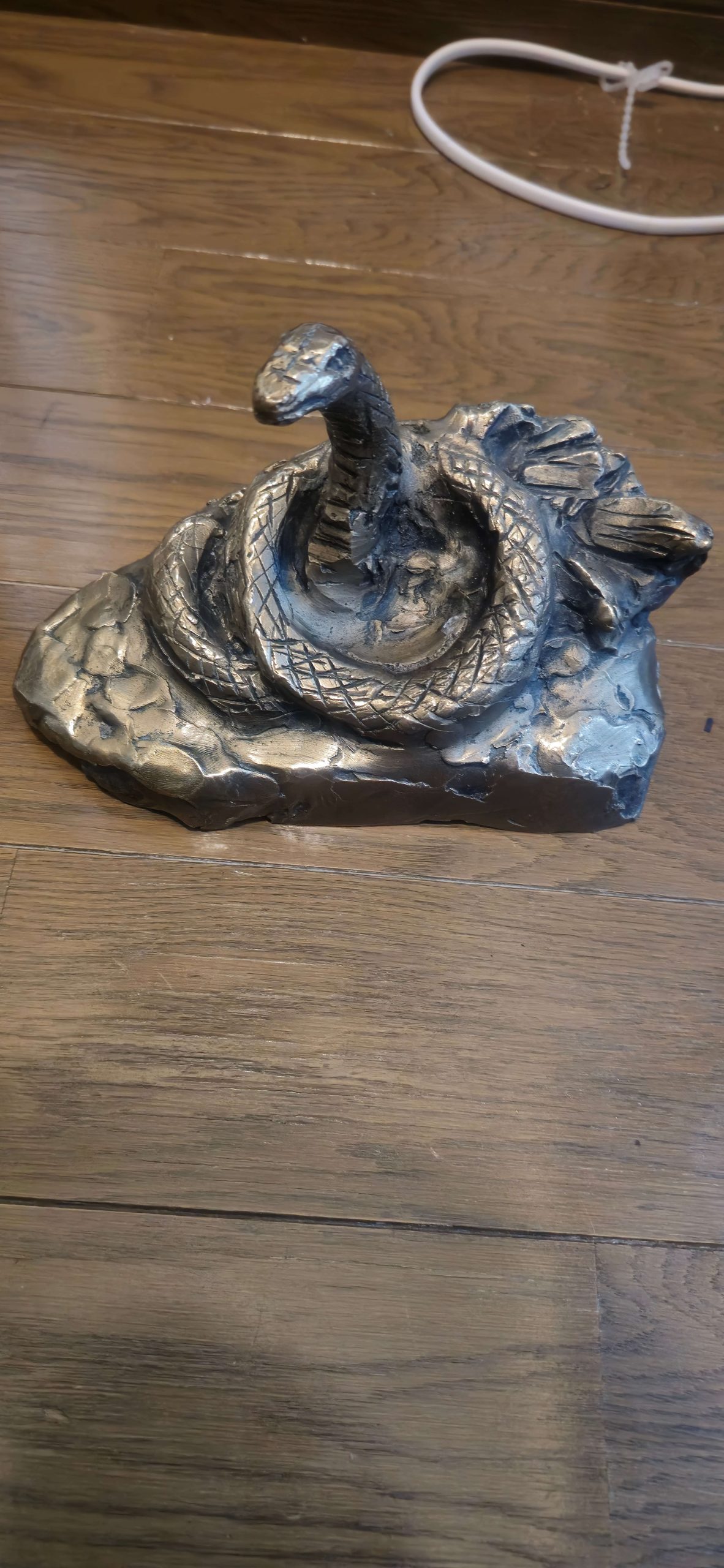 北村西望　作銀製蛇大理石土台付き