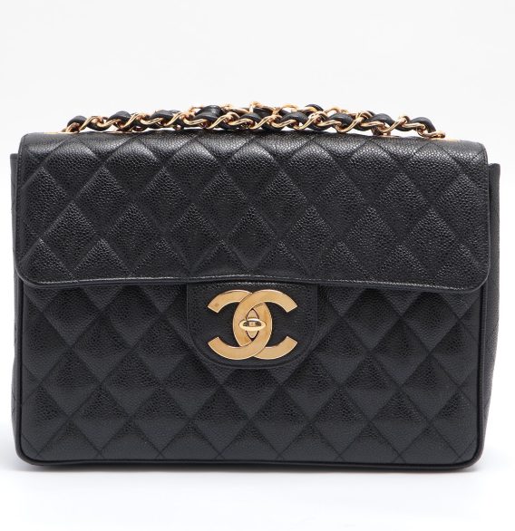 デカマトラッセ キャビアスキン シングルフラップ　ダブルチェーンバッグ