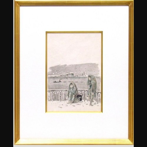 藤田嗣治 水彩画「雪景色」