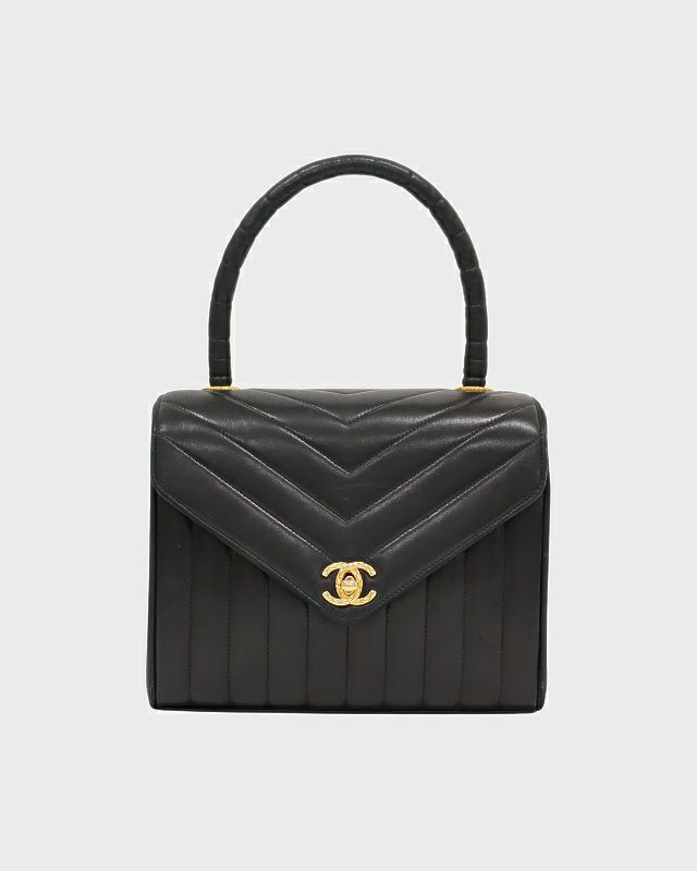 CHANEL シェブロンステッチターンロックハンドバッグ