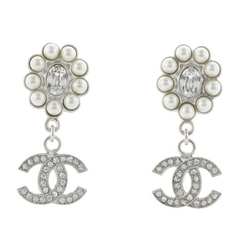 シャネル ピアス シルバー×ラインストーン×パール