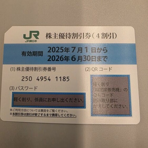 JR東日本 株主優待割引券 2026年6月30日まで
