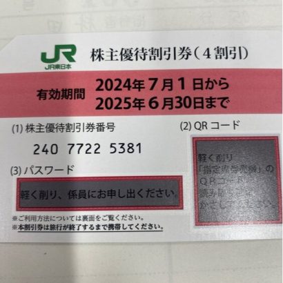 JR東日本2024年度株主優待券7枚