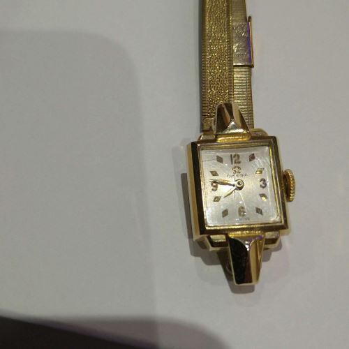 オメガ その他 スクエアフェイス ダイヤ形インデックス 14kゴールドケース 手巻 レディースアンティークウオッチ