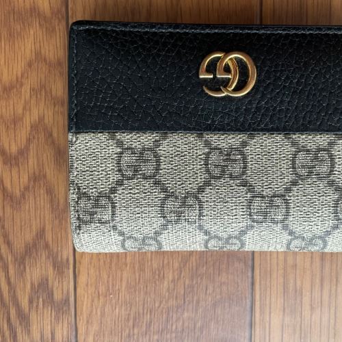 グッチ GGマーモント 二つ折り財布 ミニ レザー PVC ブラック